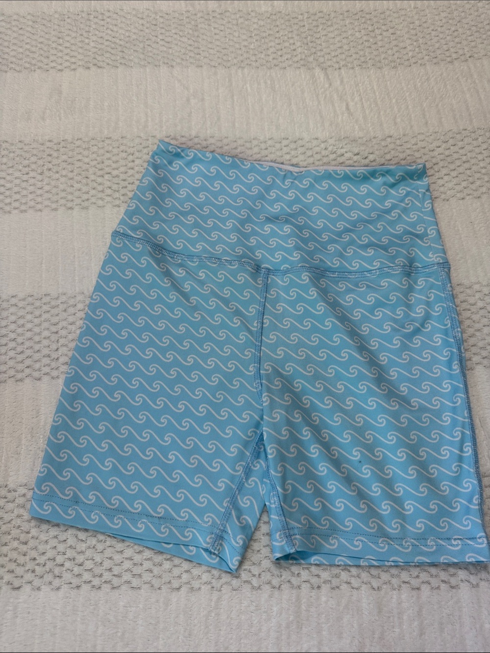 Light Blue Wave-Print Bike Shorts - Women's